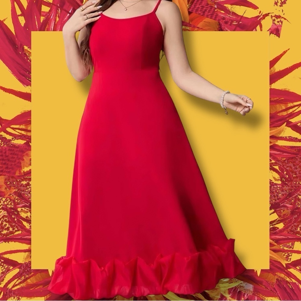 NWOT SHEIN ‘Privé Plus Size Elegant Delicate Bud Hem Cami Dress’ in Red Size 4XL - Picture 5 of 12